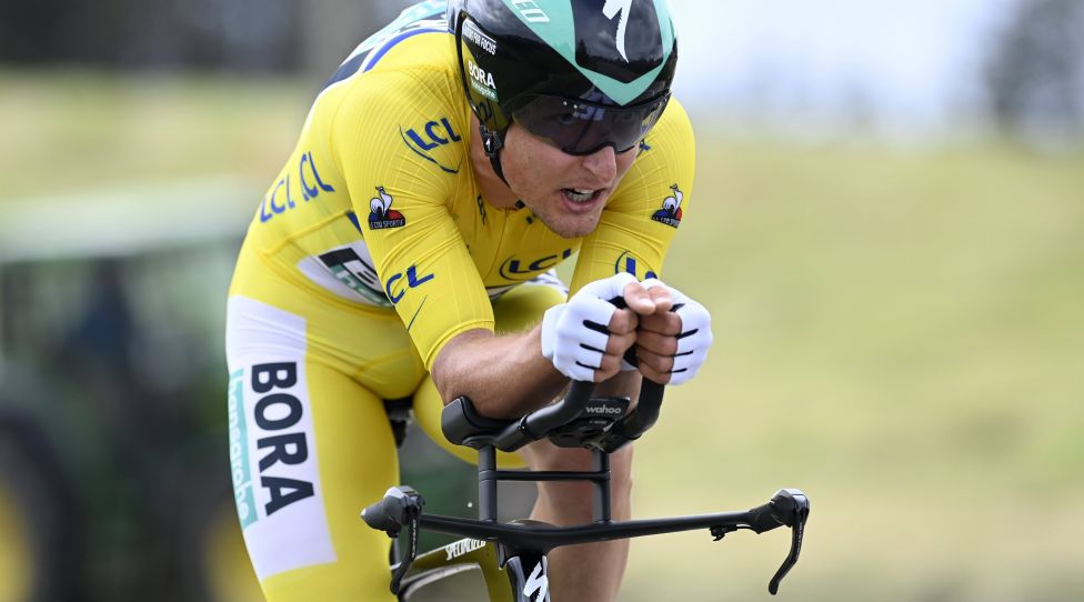 Roche-La-Moliere, FRANCE - JUNE 2: POSTLBERGER Lukas AUT of BORA - HANSGROHE during Stage 4 of the 73rd Edition of the 2021 Criterium du Dauphine Libere, a 16.4km solo experience with start at Fermini and finish at Roche-La-Moliere On June 02, 2021 in Roche-La-Moliere, France, 2/06/2021 CYCLISME: Criterium du Dauphine 2021-02/06/2021 Photonews / Panoramic Publishing xINxGERxSUIxAUTxHUNxONLY
