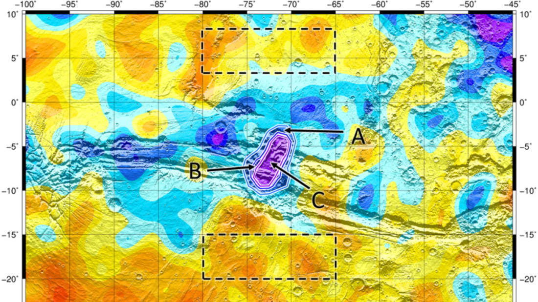 Data from the Esa-Mars TGO orbiter shows water in Valles Marineris.  The colored scale shows the amount 