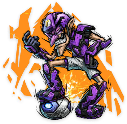 Waluigi character artwork from Mario Strikers: Battle League Football