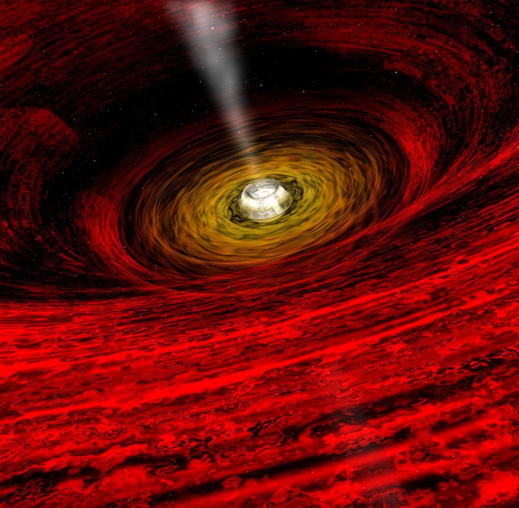 View near the black hole, drawn by April Hobart, CXC: A black hole is in the middle of a vortex of hot gas.  Studies of the bright light emitted by circulating gas often point to not only the presence of a black hole, but also possible features.  (Photo: Photo 12/Universal Images Group via Getty Images)