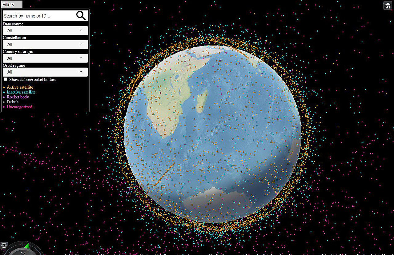 Screenshot from the website astria.tacc.utexas.edu showing space debris around the Earth